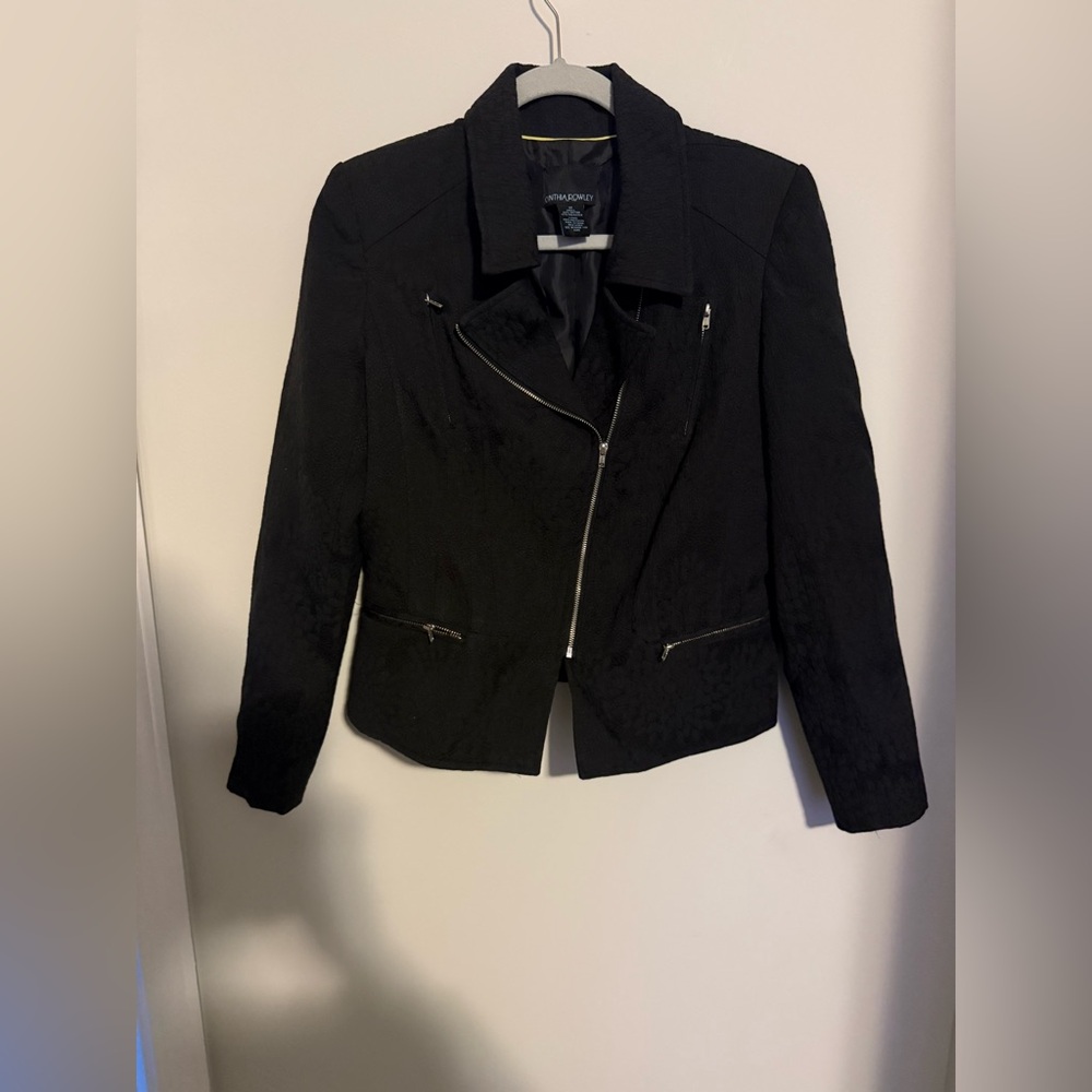 Cynthia Rowley Black Blazer Jacket lace medium cotton outerwear motorcycle